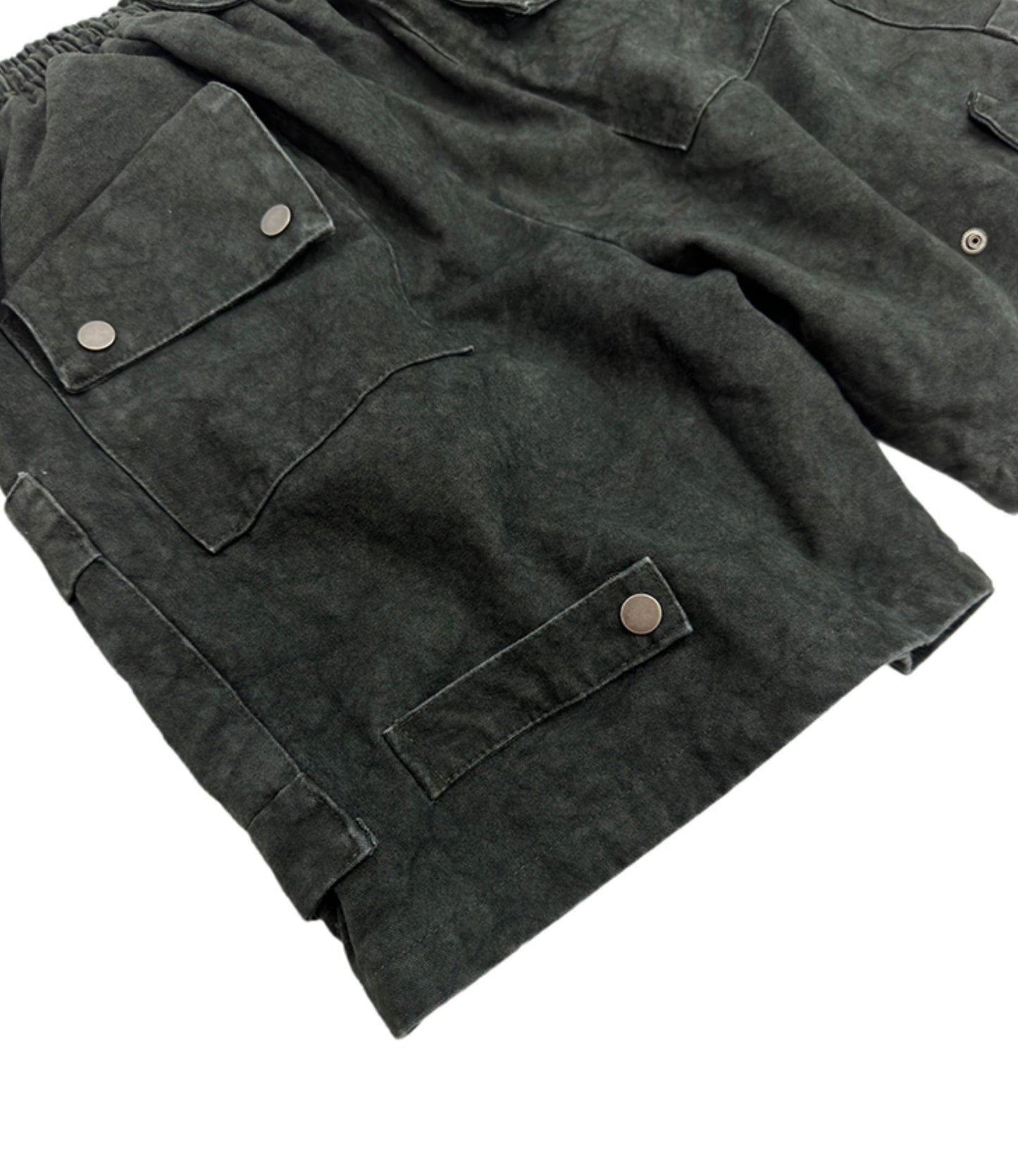 IAC| Tie-dye washed, vintage canvas distressed casual black shorts