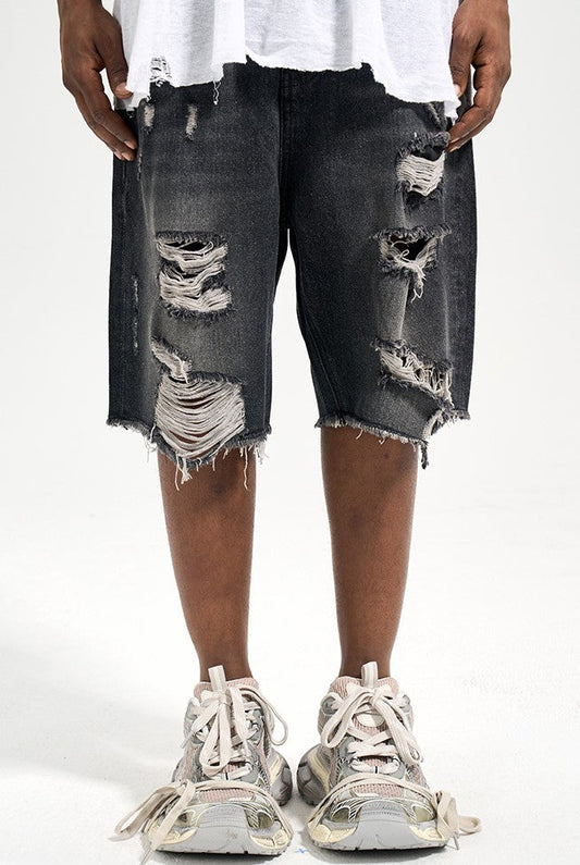 IAC | Dark blue distressed denim shorts