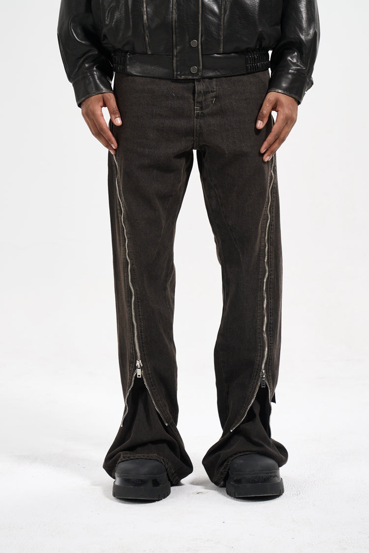 IAC | Full zipper flared denim