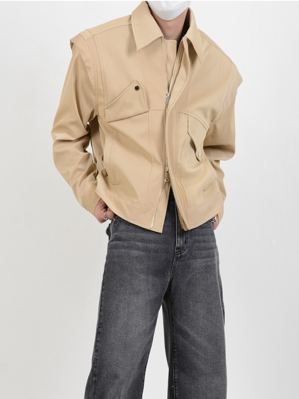 IAC | Jacket with padded PU leather shoulder