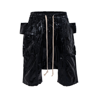 IAC | LEATHER EFFECT DARK CREATCH SHORTS