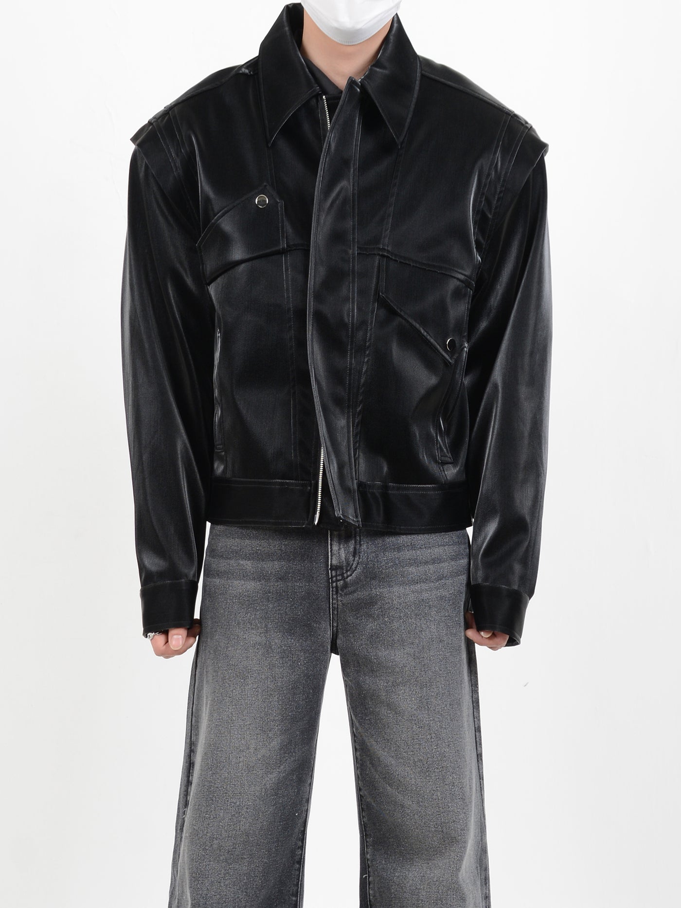 IAC | Jacket with padded PU leather shoulder