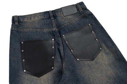 IAC | BLACK LEATHER POCKET BAGGY JEANS