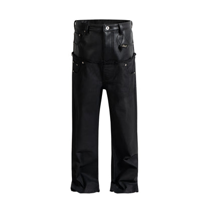 IAC | DOUBLE BLACK DENIM LEATHER JEANS