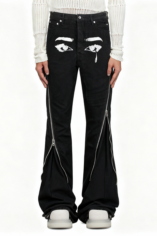 IAC | Full zipper flared denim