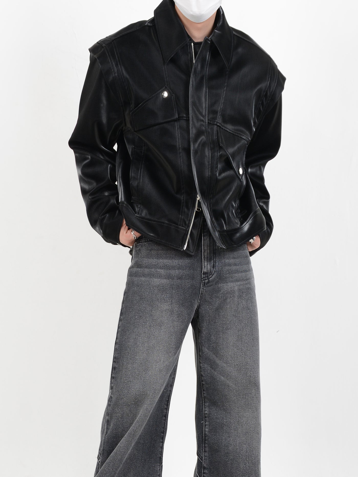 IAC | Jacket with padded PU leather shoulder