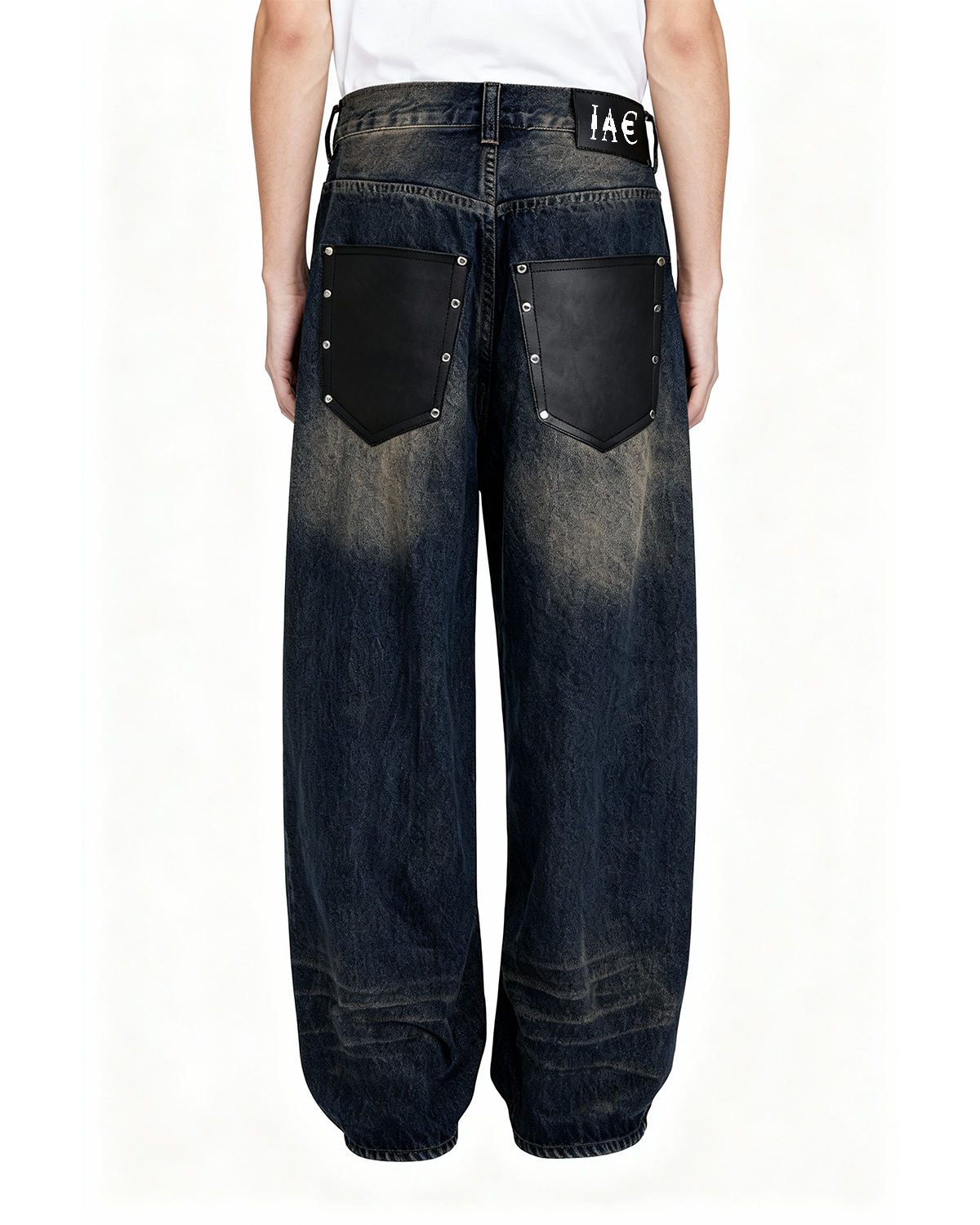 IAC | BLACK LEATHER POCKET BAGGY JEANS
