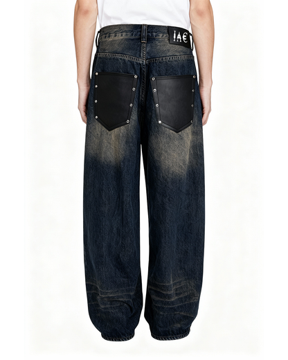 IAC | BLACK LEATHER POCKET BAGGY JEANS