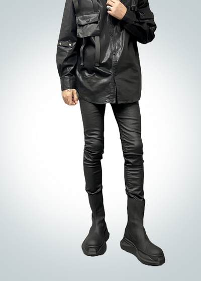 IAC | Black leather skinny slim stretch pants