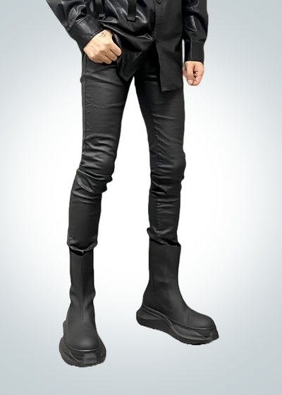 IAC | Black leather skinny slim stretch pants