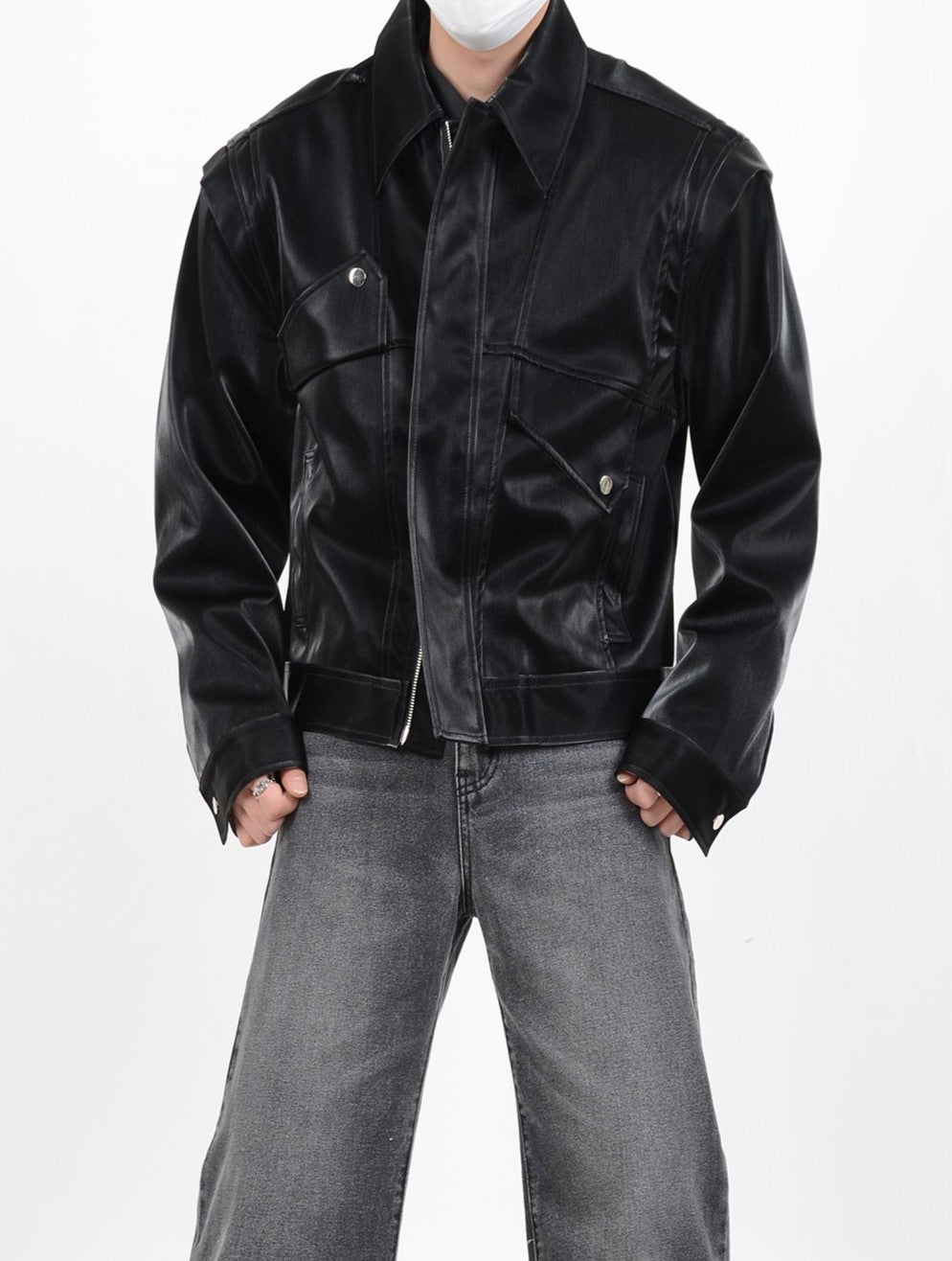 IAC | Jacket with padded PU leather shoulder