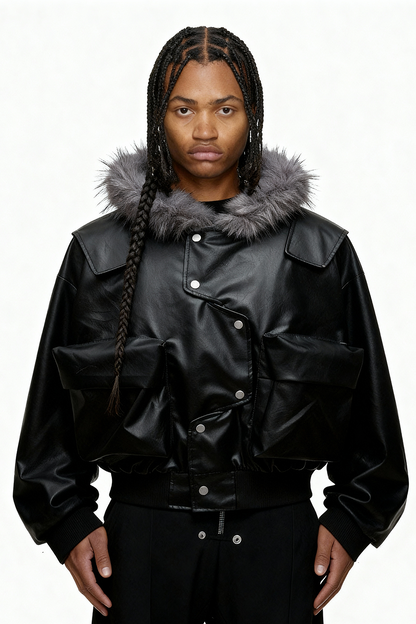 IAC | Black Heart leather fur bomber