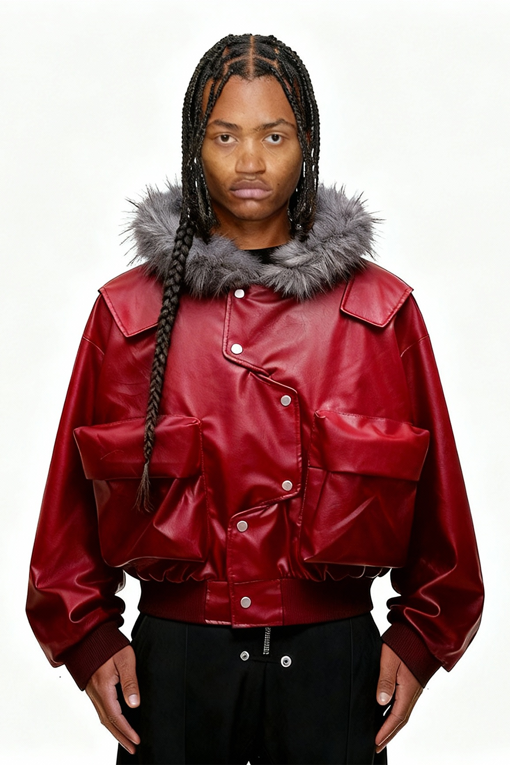IAC | Red Heart leather fur bomber