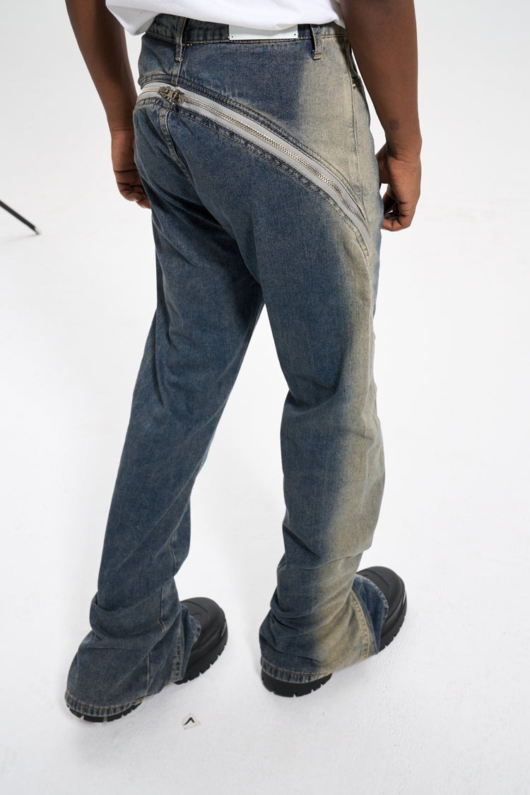 IAC | Full zipper flared denim blu sbiadito