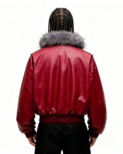 IAC | Red Heart leather fur bomber