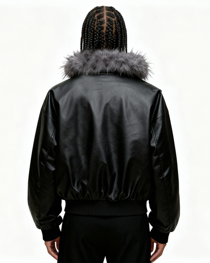 IAC | Black Heart leather fur bomber
