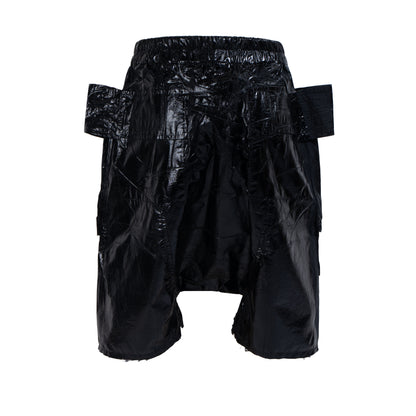 IAC | LEATHER EFFECT DARK CREATCH SHORTS