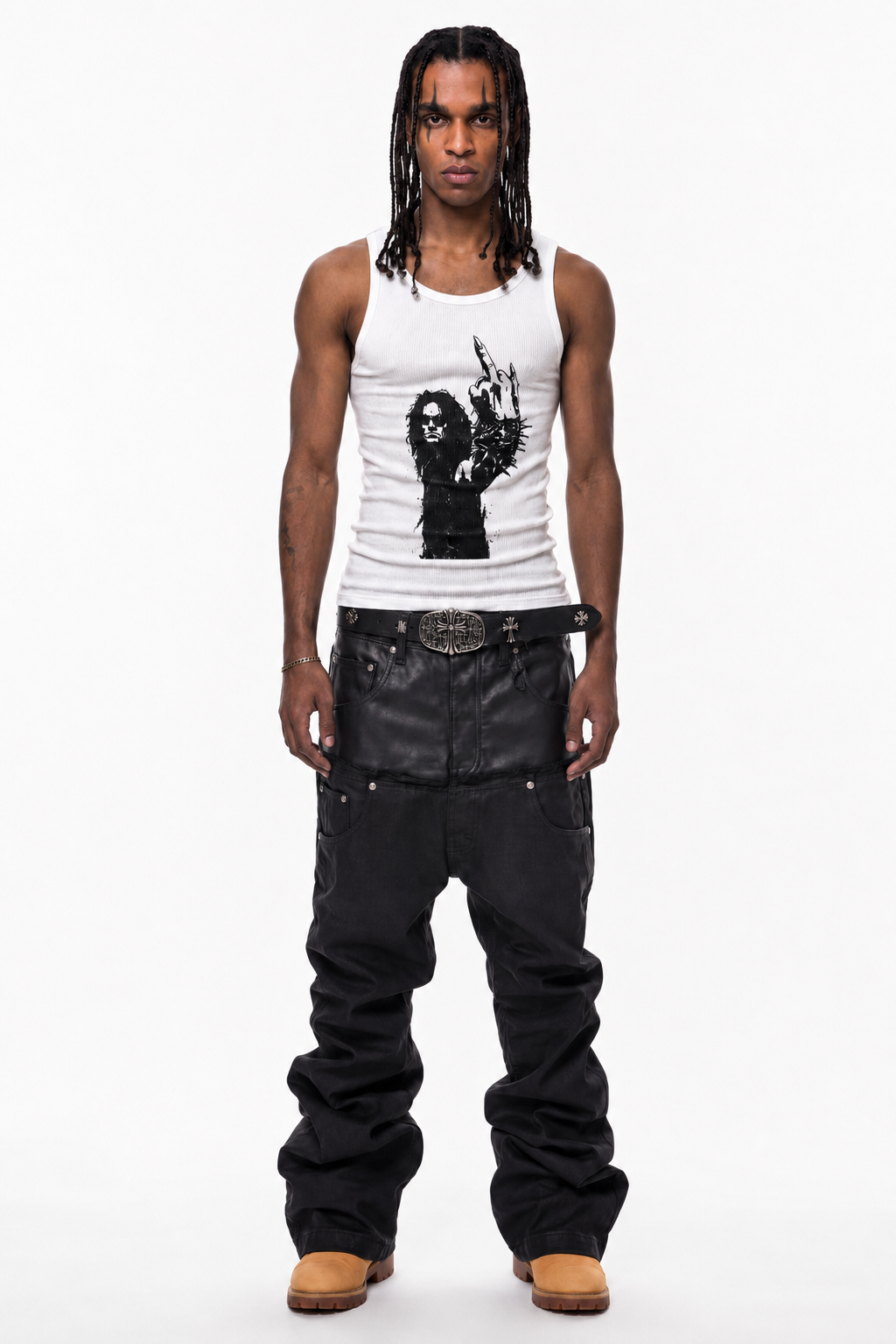 IAC | DOUBLE BLACK DENIM LEATHER JEANS