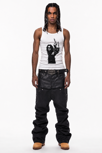 IAC | DOUBLE BLACK DENIM LEATHER JEANS