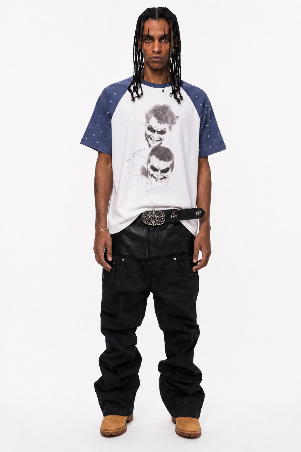IAC | DOUBLE BLACK DENIM LEATHER JEANS