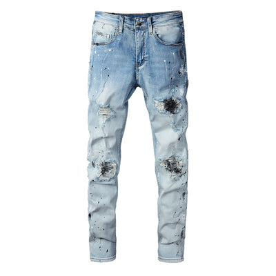 IAC | Black slightly painted skinny light blue jeans