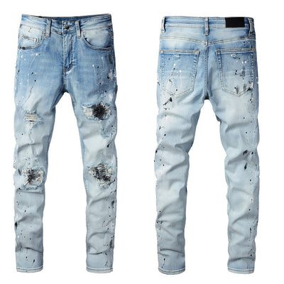 IAC | Black slightly painted skinny light blue jeans