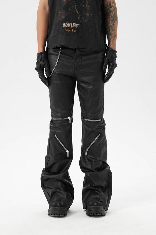 IAC | KNEE ZIPPER LOOSE PANTS (LEATHER EFFECT)