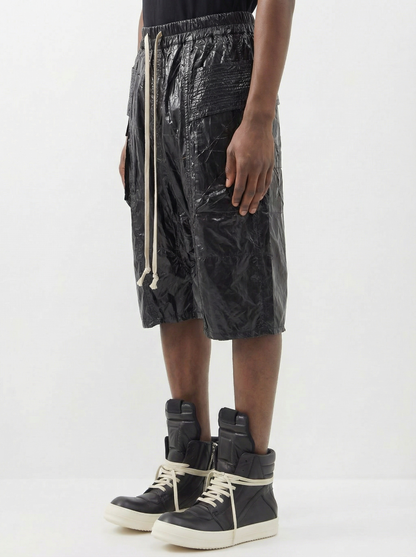 IAC | LEATHER EFFECT DARK CREATCH SHORTS