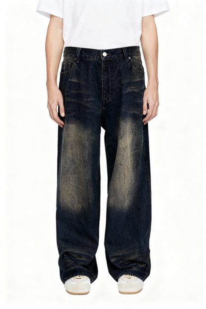 IAC | BLACK LEATHER POCKET BAGGY JEANS
