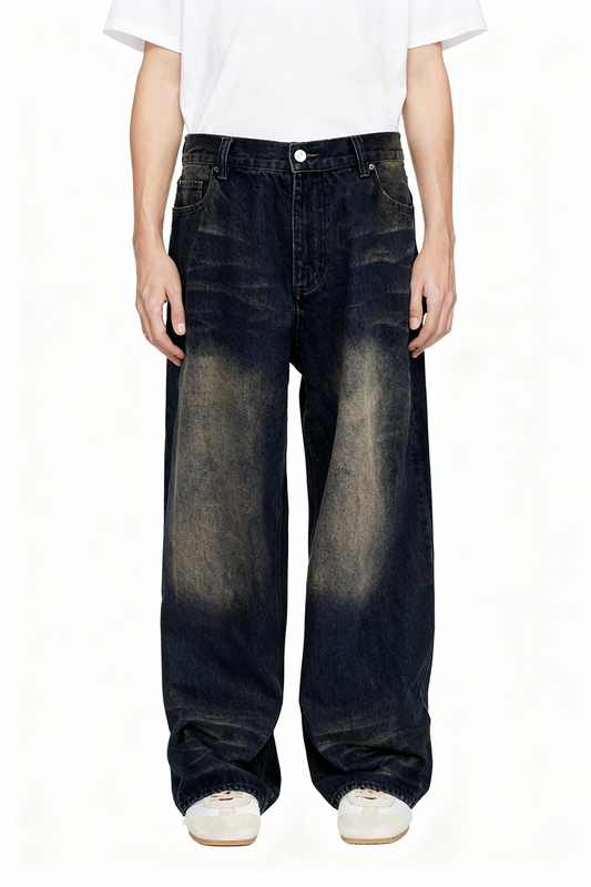 IAC | BLACK LEATHER POCKET BAGGY JEANS