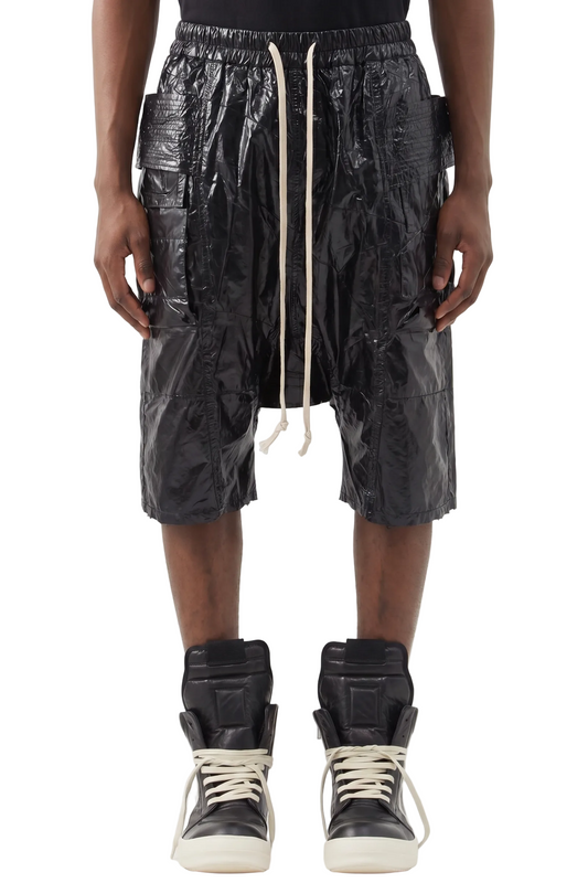 IAC | LEATHER EFFECT DARK CREATCH SHORTS