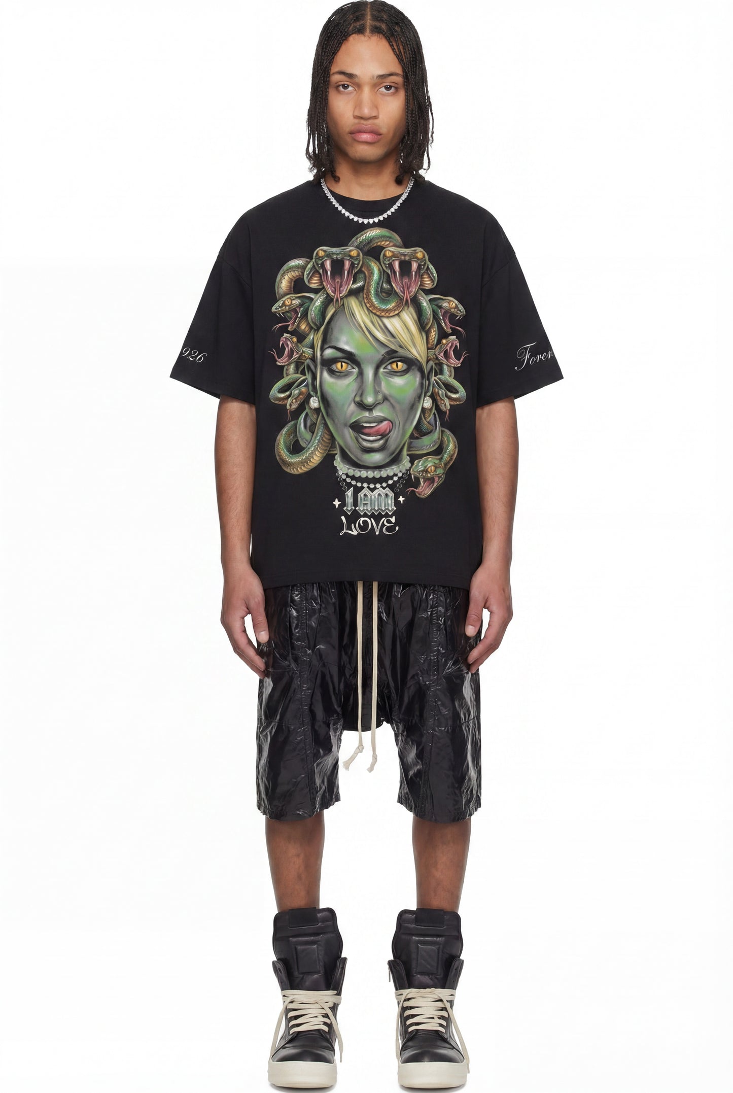 IAC | LEATHER EFFECT DARK CREATCH SHORTS