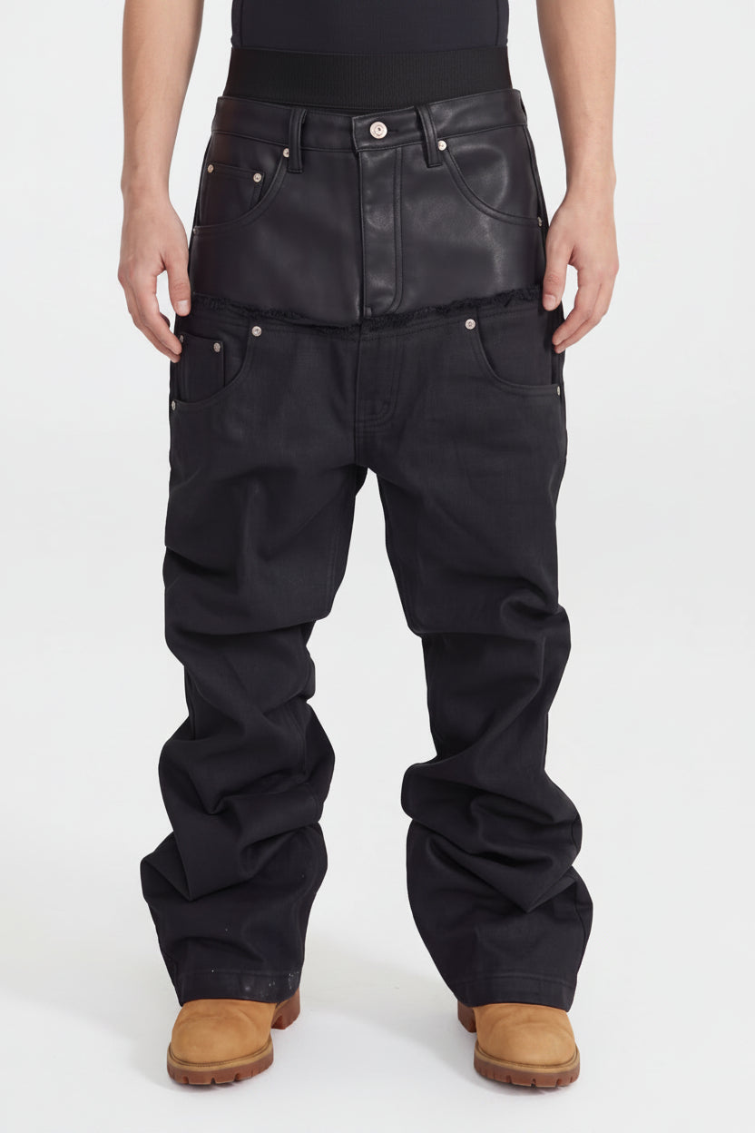 IAC | DOUBLE BLACK DENIM LEATHER JEANS