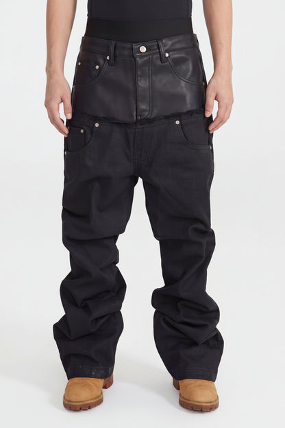 IAC | DOUBLE BLACK DENIM LEATHER JEANS