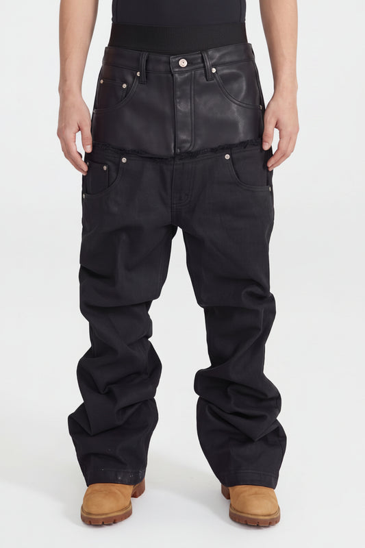 IAC | DOUBLE BLACK DENIM LEATHER JEANS
