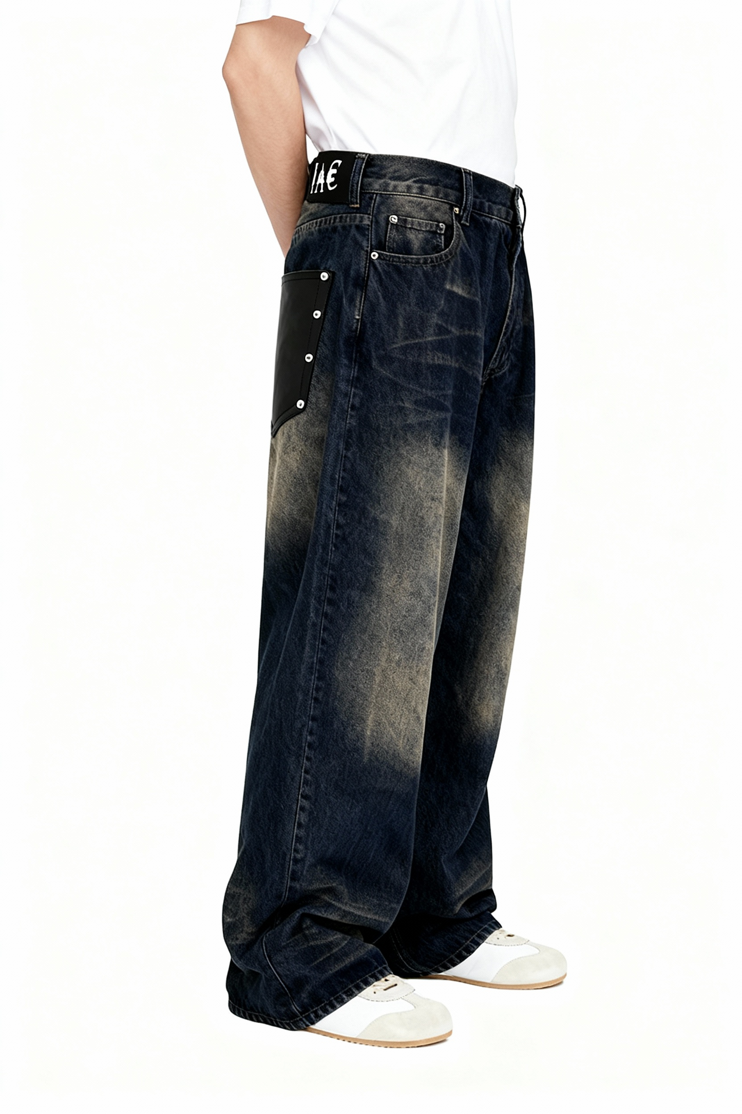 IAC | BLACK LEATHER POCKET BAGGY JEANS