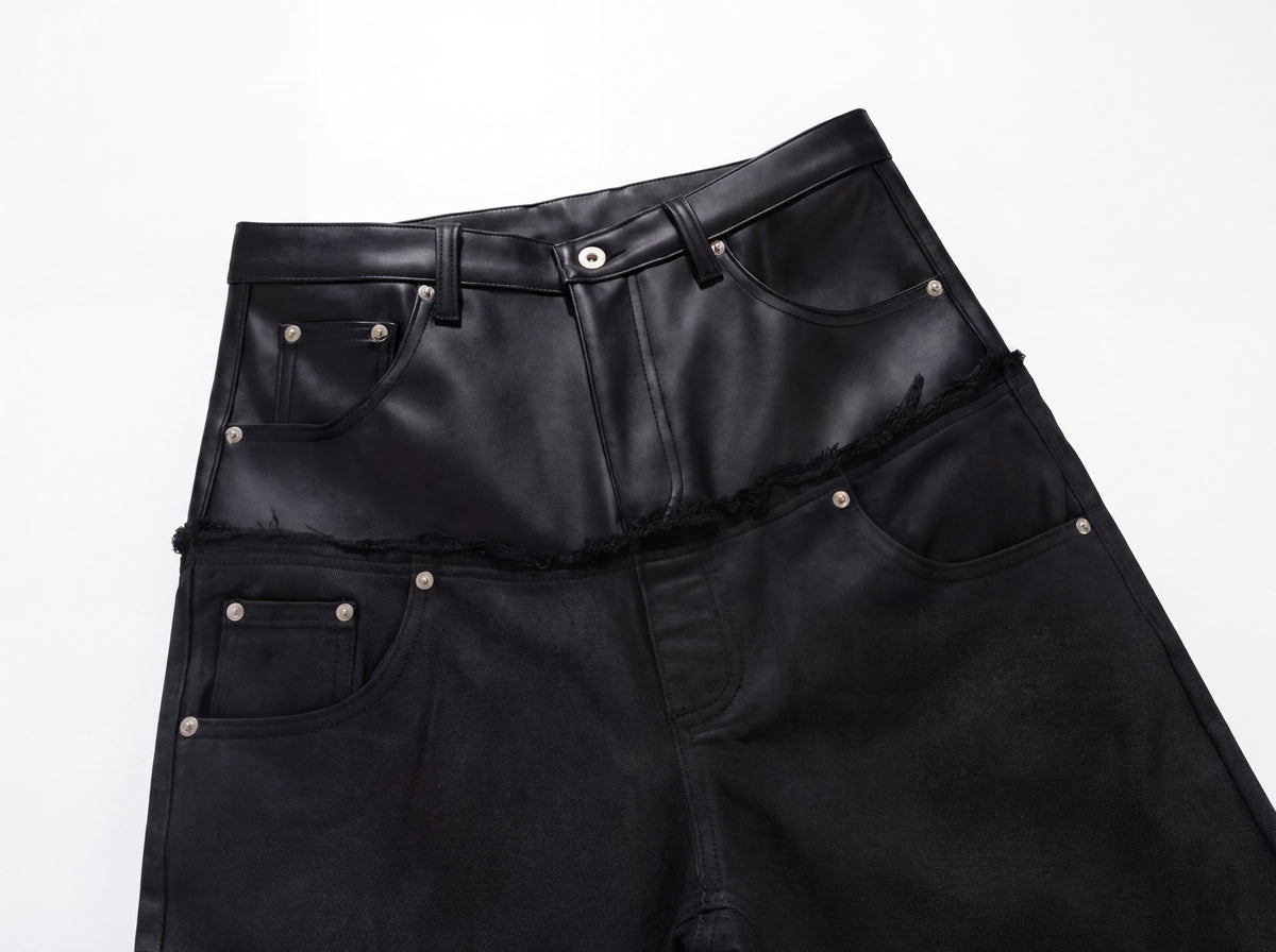 IAC | DOUBLE BLACK DENIM LEATHER JEANS