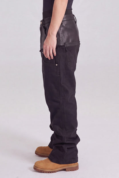 IAC | DOUBLE BLACK DENIM LEATHER JEANS