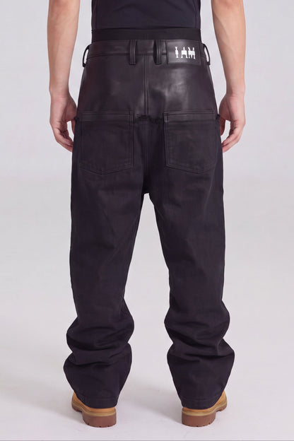 IAC | DOUBLE BLACK DENIM LEATHER JEANS